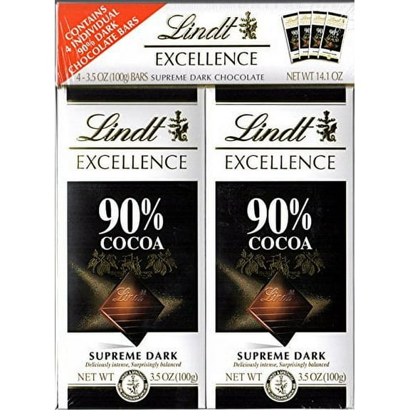 Excellence bar, 90% Cocoa Dark Chocolate, Gluten , Great for Holiday Gifting, 3.5 Oz, 4Count