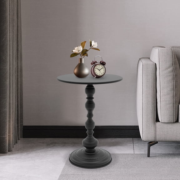 Excellent Load-bearing Capacity Floor Standing Retro Black Round Sofa Side Table for Bedrooms, Living Rooms