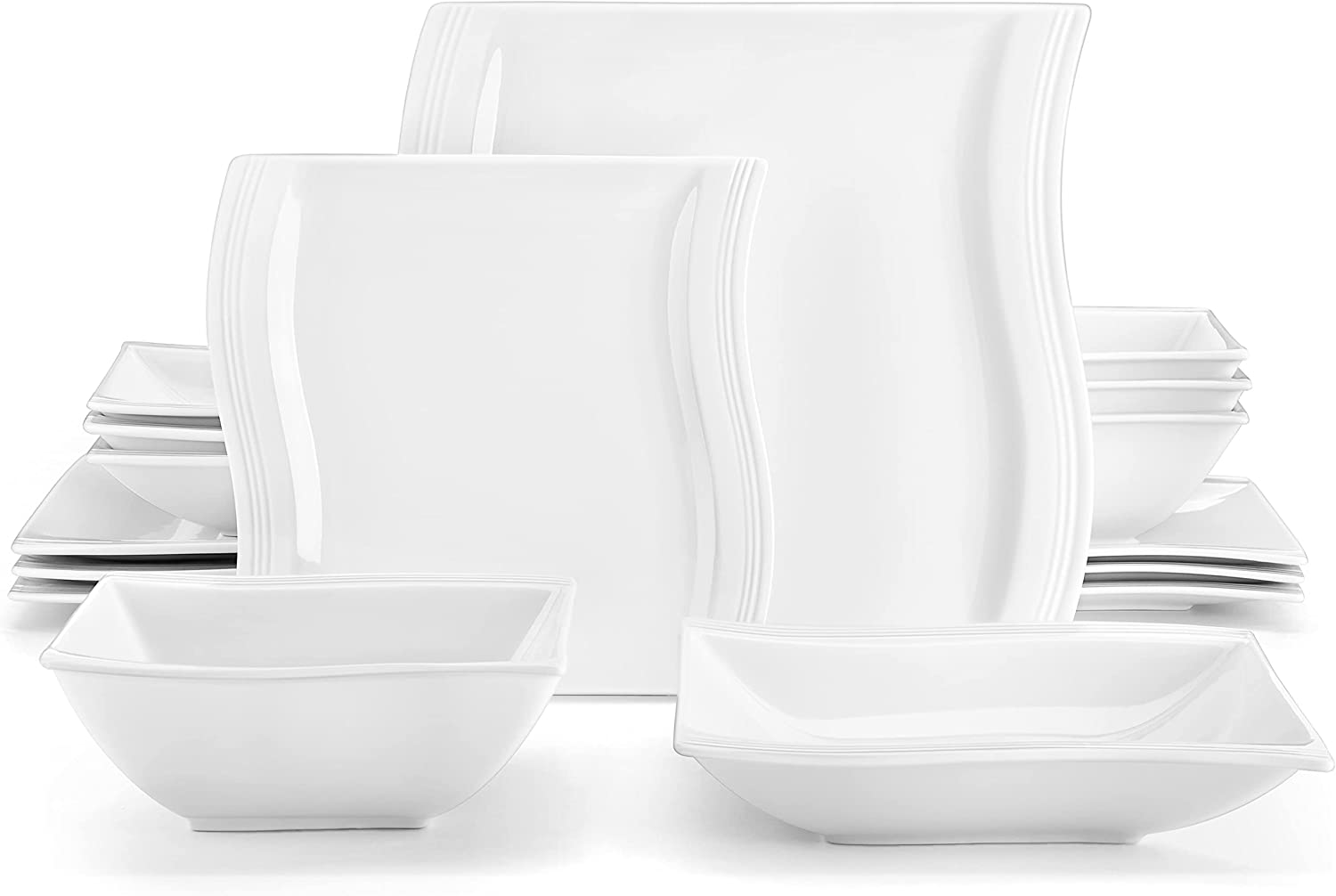 Excellent MALACASA Square Dinnerware Sets 26Piece Marble Grey Plates and Bowls Sets Porcelain