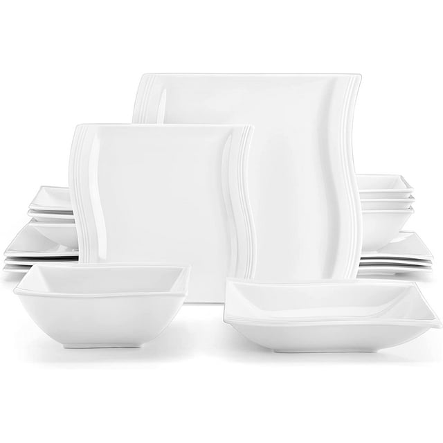 Excellent MALACASA Square Dinnerware Sets 26-Piece Marble Grey Plates ...