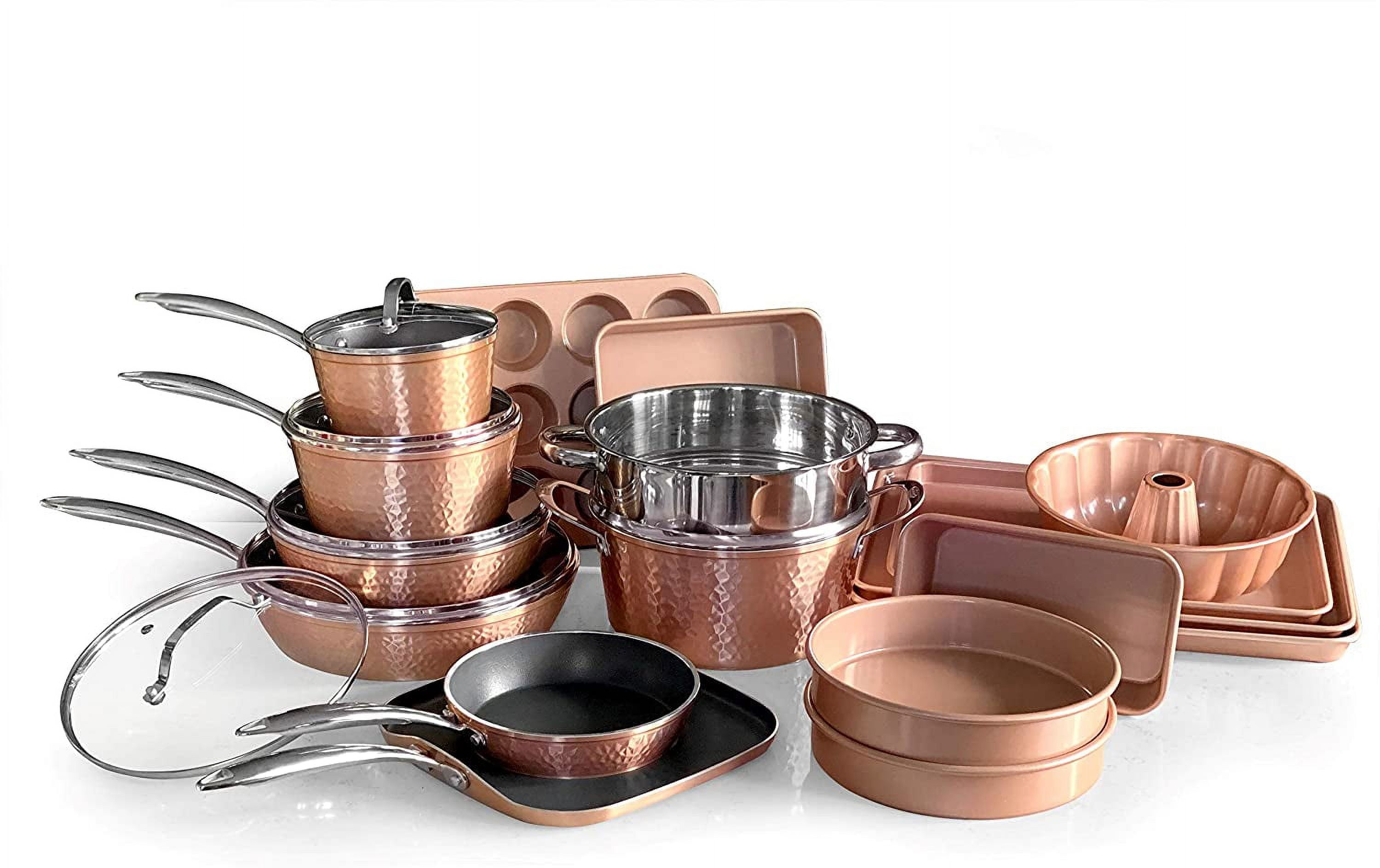 Excellent OrGREENiC Rose Hammered Cookware Collection 22 Piece Set