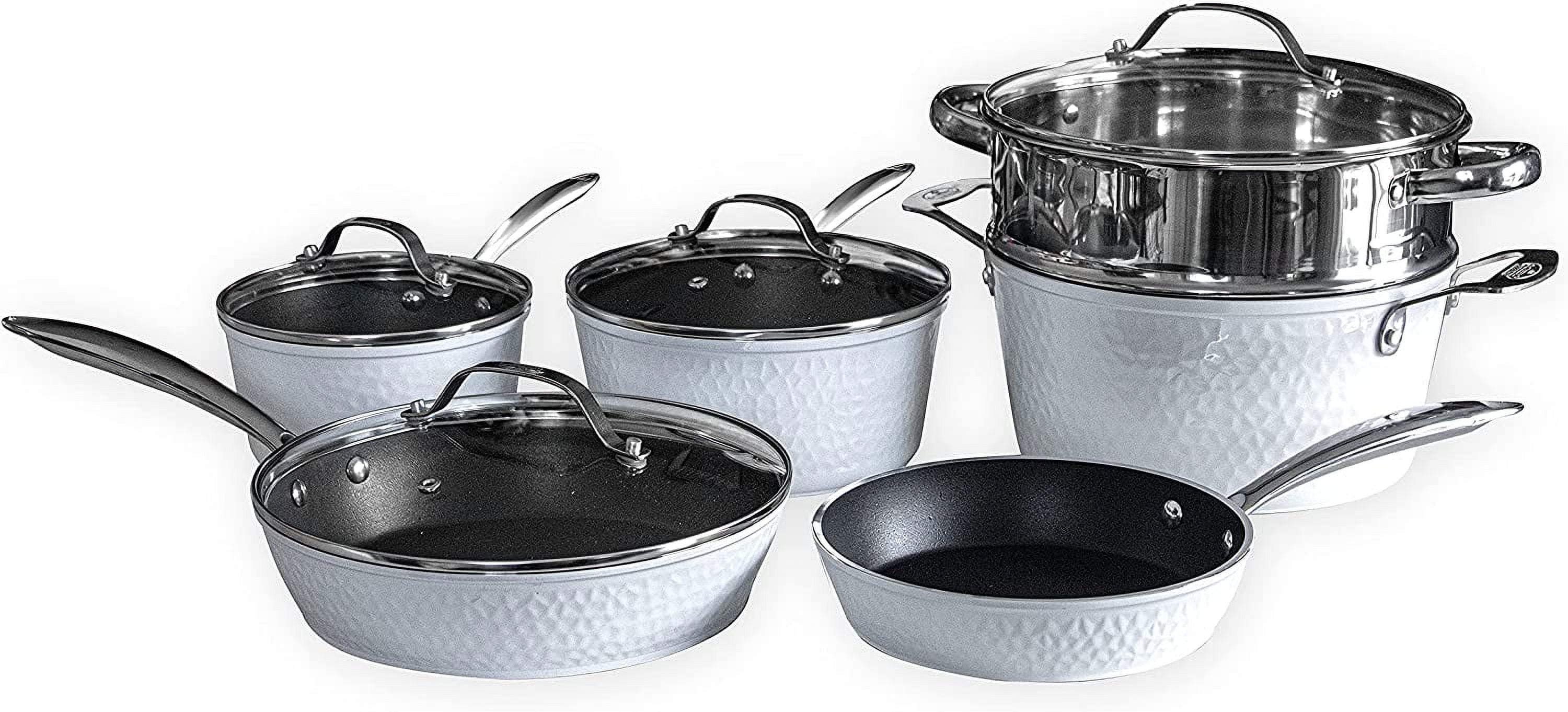 Excellent OrGREENiC White Pearl Hammered Cookware Collection 10 Piece