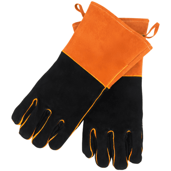 Excellent Orange Black Heat Resistant Gloves for BBQ, Welding, Camping, 482 Protection, 13.4 x 5.5 in / 34 x 14 cm Cowhide Polyester Oven Mitts, Outdoor Kitchen Fireplace Safety