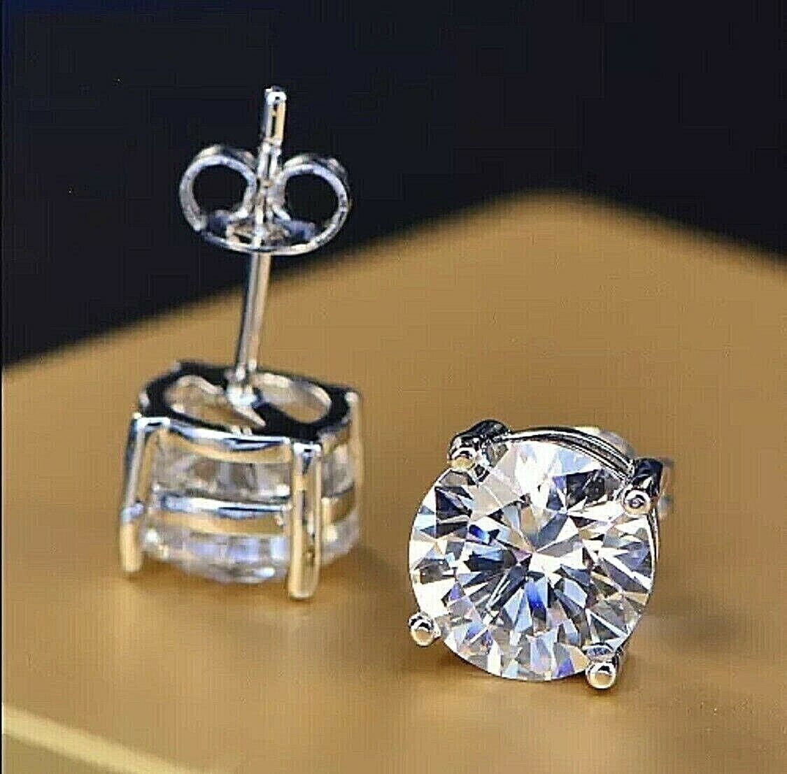 PASO JEWELS Excellent Stud Earrings 3Ct Round Cut VVS1 Moissanite Solitaire Stud Earrings 14K White Gold Plated Silver