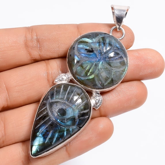 Excellent Top Grade Qualite 100% Natural White Scolecite Pear Shape Vintage Style Handmade Jewelry 925 Steling Silver Pendant 2.1" WSJ-4864