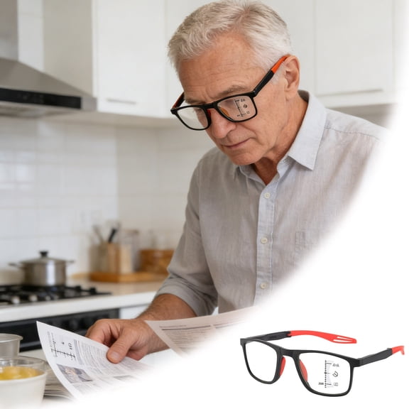 Excellent Unbreakable Progressive Multifocus Reading Glasses for Men, No-Line Multifocal Eyeglasses, +250