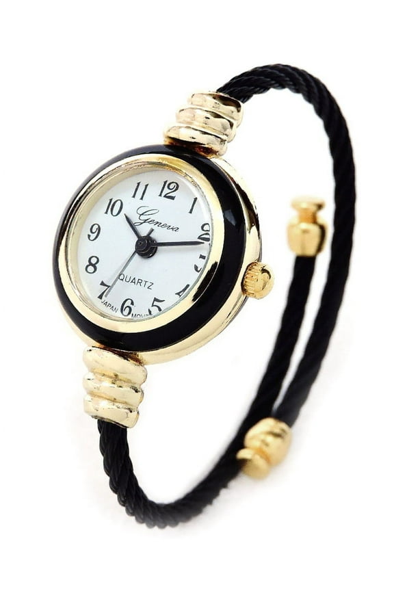 black gold geneva cable band women's small size bangle watch
