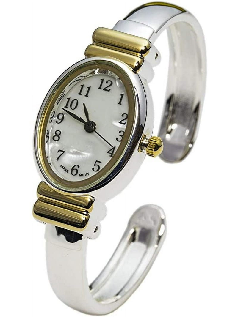 Geneva Platinum Two-Tone Women's Cuff Watch Quartz Wrist Jewelry
