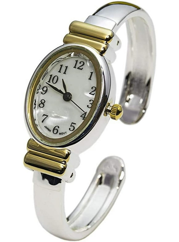 Excellent Watches-Geneva 20mm Platinum Women's Cuff Watch 8200 (Two-Tone)