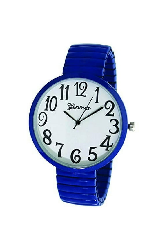 Excellent Women Watches Geneva Super Large Stretch Watch Clear Number Easy Read (Royal Blue)