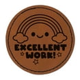 thumbnail image 1 of Excellent Work Rainbow Teacher Student 2.5" Faux Leather Round Engraved Iron-On Patch - Brown, 1 of 6