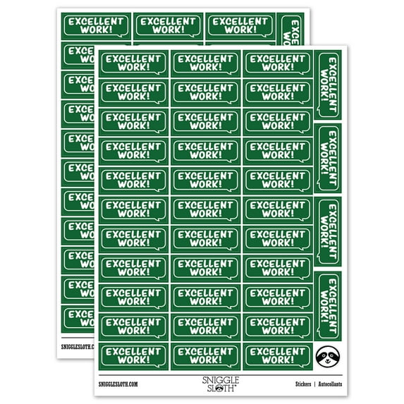 Excellent Work Speech Bubble Teacher Student School Sticker Set - Dark Green - Gloss Finish - 1.5" Small