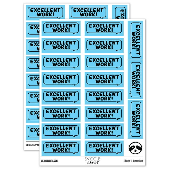 Excellent Work Speech Bubble Teacher Student School Sticker Set - Light Blue - Matte Finish - 2.00" Large