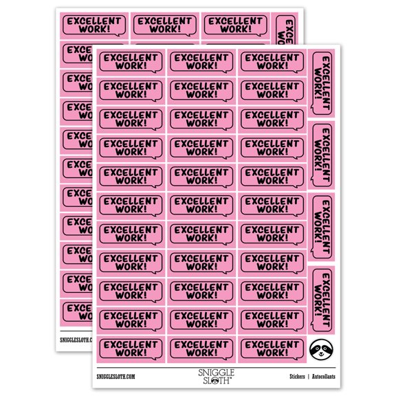 Excellent Work Speech Bubble Teacher Student School Sticker Set - Light Pink - Matte Finish - 1.5" Small