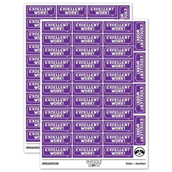 Excellent Work Speech Bubble Teacher Student School Sticker Set - Purple - Gloss Finish - 1.5" Small