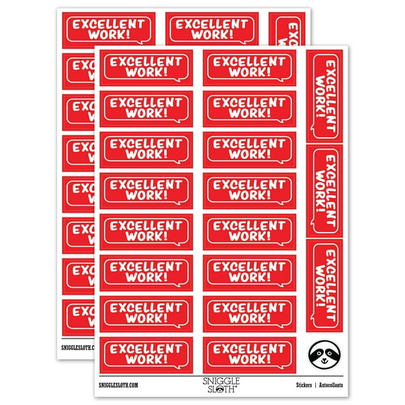 Excellent Work Speech Bubble Teacher Student School Sticker Set - Red - Gloss Finish - 2.00" Large