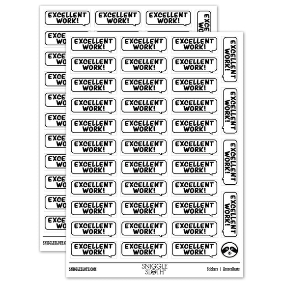 Excellent Work Speech Bubble Teacher Student School Sticker Set - White - Gloss Finish - 1.5" Small