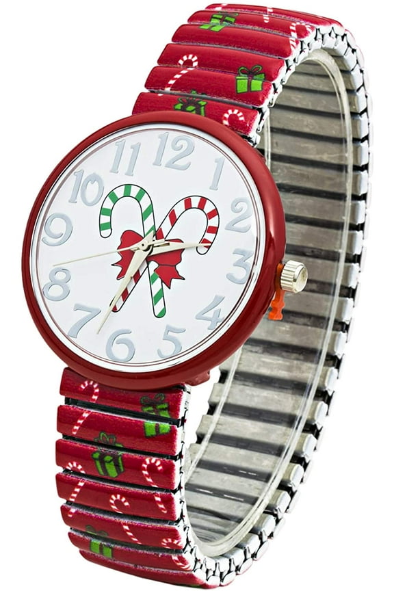 Excellentwatches Christmas Stretch Watch with Special Design on Band (Christmas Candy Red)