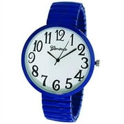 Excellentwatches  Geneva Super Large Stretch Watch Clear Number Easy Read (Royal Blue)