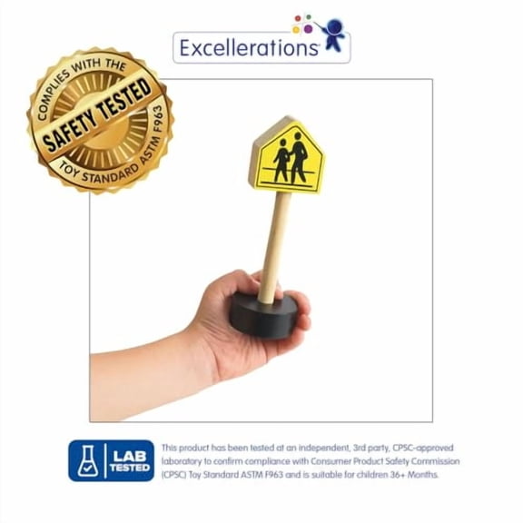 Excellerations 15-Piece, 5.5 inches H, Premium Wooden Street Signs Playset for Kids, Compatible with Kids Train Sets, Block Set