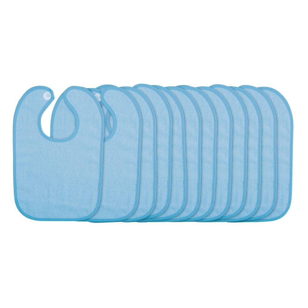 Excellerations Blue Terry Bibs with Hook & Loop Closure - Set of 12