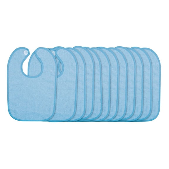 Excellerations Blue Terry Bibs with Hook & Loop Closure - Set of 12
