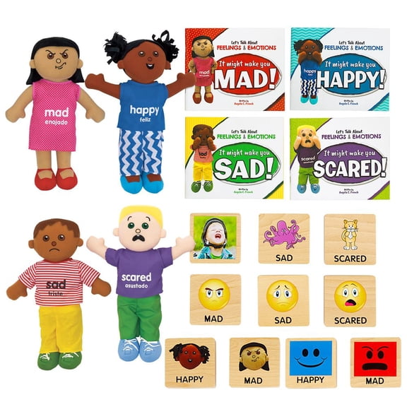 Excellerations Emotions Books, Dolls and Blocks Kit 1 - 4 books 4 dolls 16 blocks
