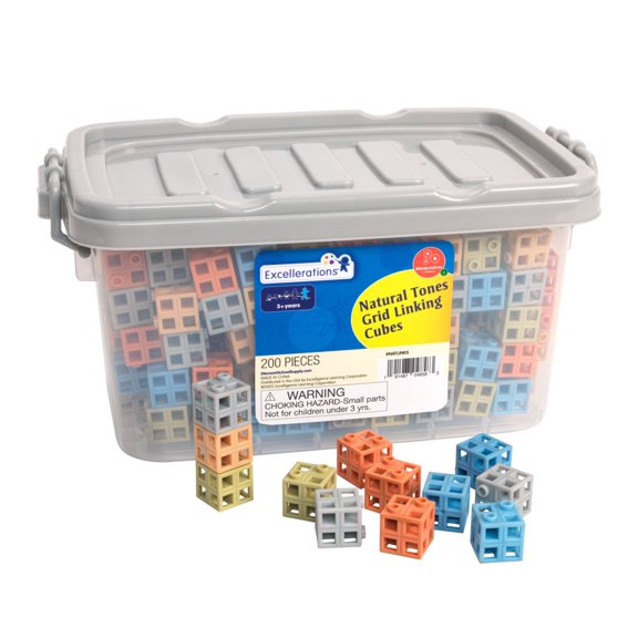 Excellerations Natural Tones Grid Linking Cubes - 200 Pieces