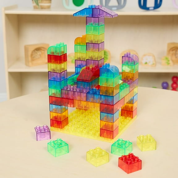 Excellerations Translucent Building Bricks With Baseplate Lid - 60 pcs