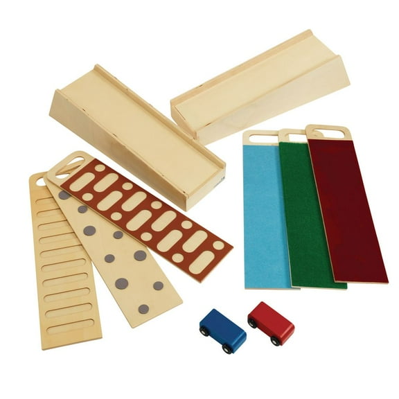 Excellerations Wooden Ramp STEM Discovery Set with Ramps, Textured Surfaces, and Cars