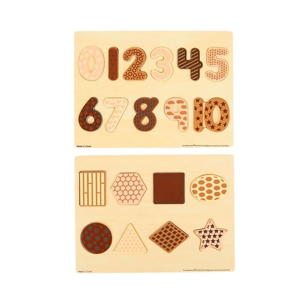 Excellerations WoodWonders Shapes and Numbers Puzzles Natural - Set of 2