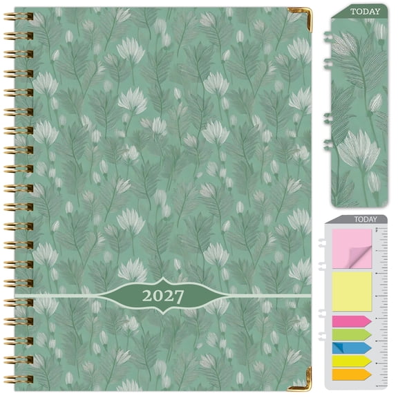 Excello 2027 14-Month Large Print Weekly & Monthly Planner Calendar, 8.5" x 11", Notes Sections, Holidays, Textured Hardcover, Whispering Meadow