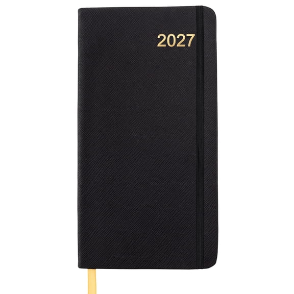 Excello 2027 14-Month Textured Weekly & Monthly Pocket Planner Calendar, 3.5" x 6.5", 21 Notes Pages, Water-Resistant Cover, Ribbon Bookmark, Black