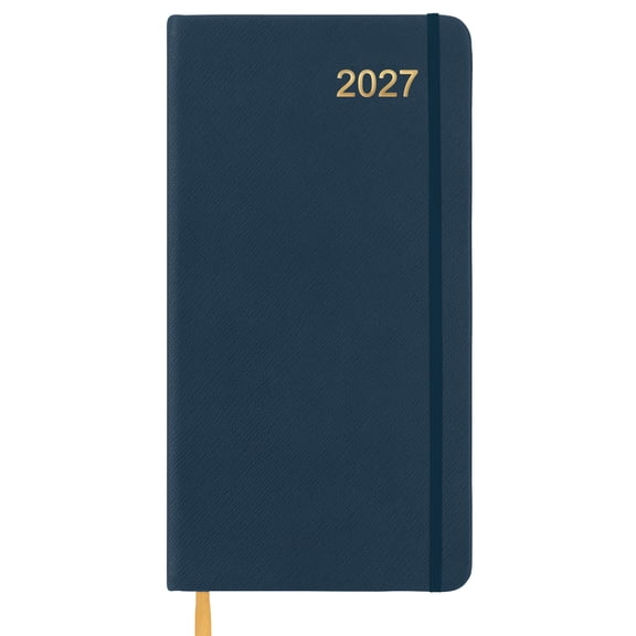 Excello 2027 14-Month Textured Weekly & Monthly Pocket Planner Calendar, 3.5" x 6.5", 21 Notes Pages, Water-Resistant Cover, Ribbon Bookmark, Navy