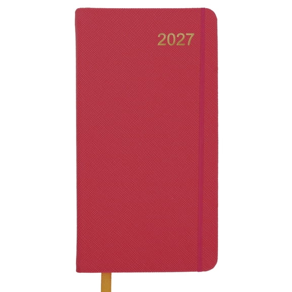 Excello 2027 14-Month Textured Weekly & Monthly Pocket Planner Calendar, 3.5" x 6.5", 21 Notes Pages, Water-Resistant Cover, Ribbon Bookmark, Pink