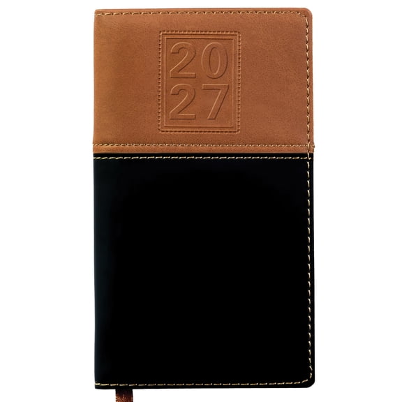 Excello 2027 14-Month Weekly & Monthly Pocket Planner, 3.5" x 6", Nov 2026-Dec 2027, Compact Agenda Calendar, 16 Notes Pages, Reference Calendars, Water-Resistant Cover, Brown/Black
