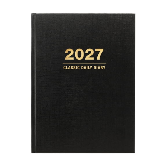 Excello 2027 Hardcover Daily Diary Journal Planner, 6" x 8", Black