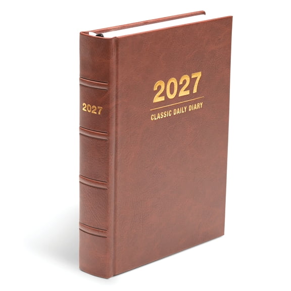 Excello 2027 Hardcover Daily Diary Journal Planner, 6" x 8", Brown Leather