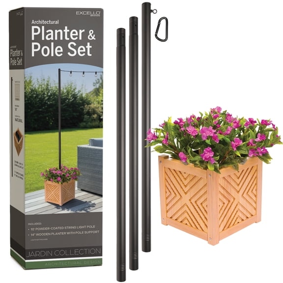 Excello Brands 14" Jardin Planter & String Light Pole Set - Chevron Natural