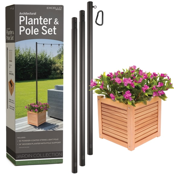 Excello Brands 14" Jardin Planter & String Light Pole Set - Horizontal Natural