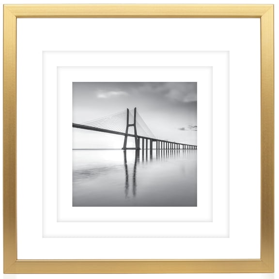 Excello Brands 18" x 18" MDF Square Triple Matted Picture Frame, Brushed Gold