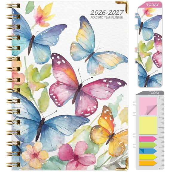 Excello Brands Hardcover AY 2026-2027 Fashion Planner - 5.5"x8" (Watercolor Butterflies)