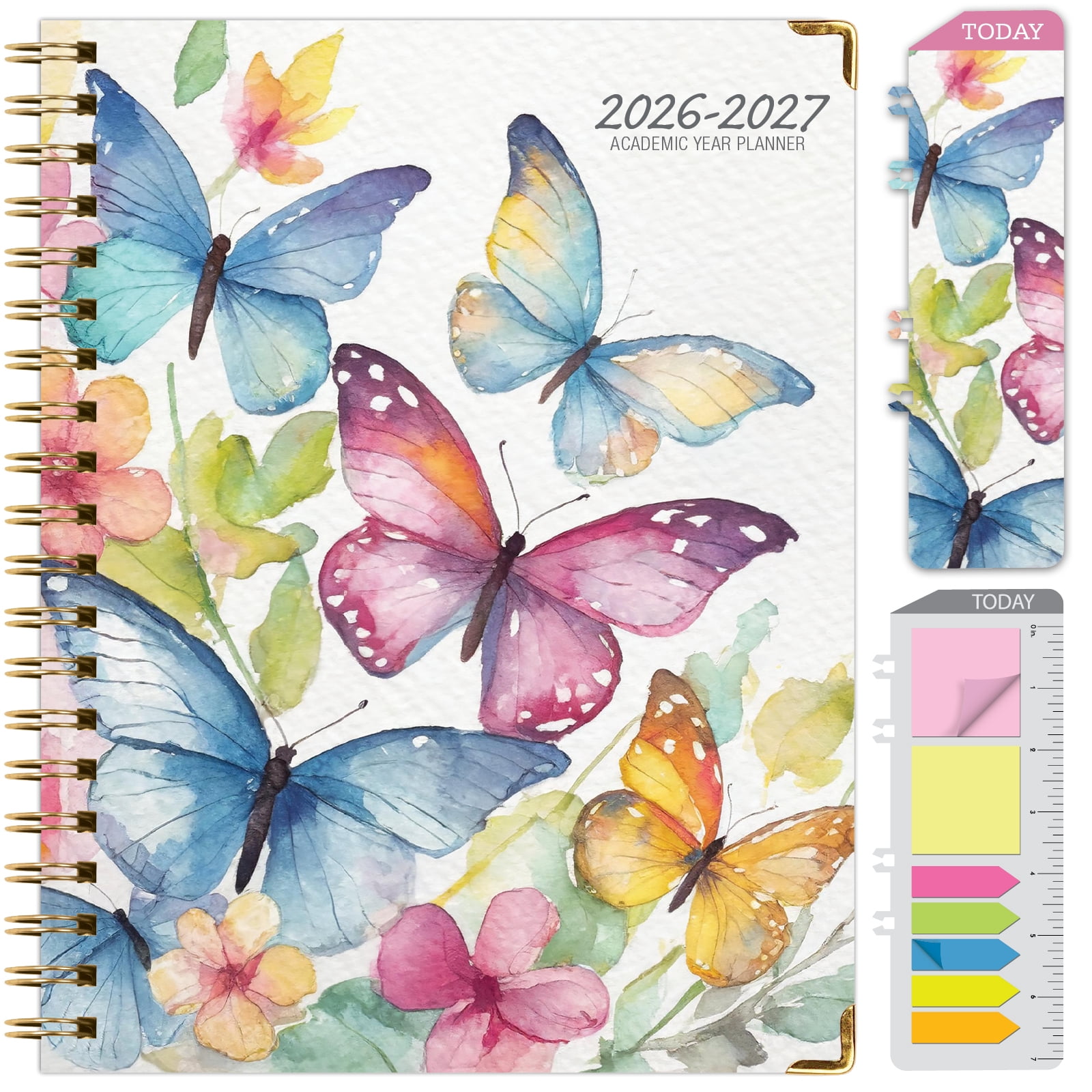 Excello Brands Hardcover AY 2026-2027 Fashion Planner - 8.5"x11" (Watercolor Butterflies)