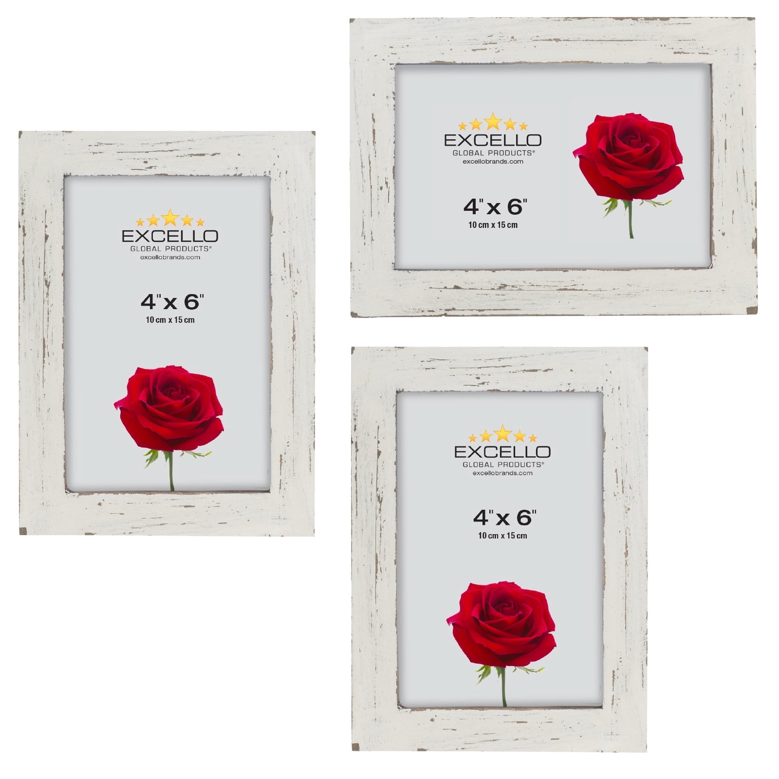 White Rustic Wood 4x6 Tabletop and Wall Picture Frames Set