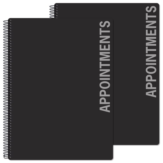 Excello Global Products 2 Column Appointment Book (2-Pack) - 5 x 13.5 - 200 Pages - Undated - Black - GPP-0084-A