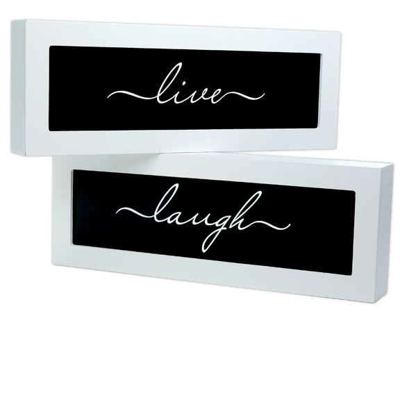 Excello Global Products 2 Pack of White Shadow Box Sign - Live & Laugh - EGP-HD-0377A