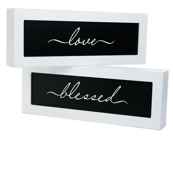 Excello Global Products 2 Pack of White Shadow Box Sign - Love & Blessed - EGP-HD-0377B