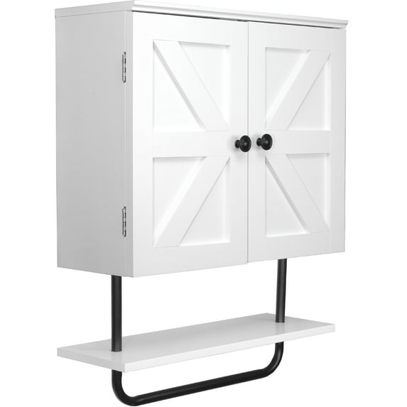 Excello Global Products 22" x 27.5” Barndoor Bathroom Wall Cabinet, Space Saver Storage Cabinet Kitchen Medicine Cabinet with Adjustable Shelf and Towel Bar, White