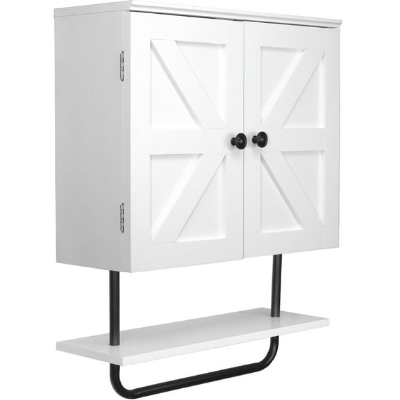 Excello Global Products 22" x 27.5” Barndoor Bathroom Wall Cabinet, Space Saver Storage Cabinet Kitchen Medicine Cabinet with Adjustable Shelf and Towel Bar, White
