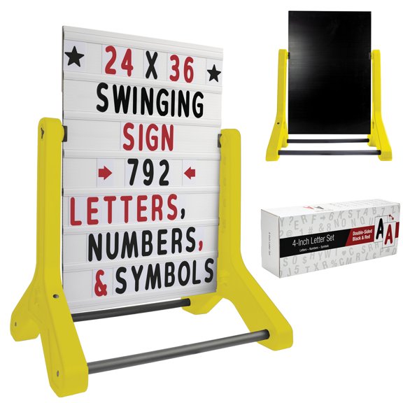 Excello Global Products 24" x 36" Swinging Changeable Message Sidewalk Sign (Yellow Legs)